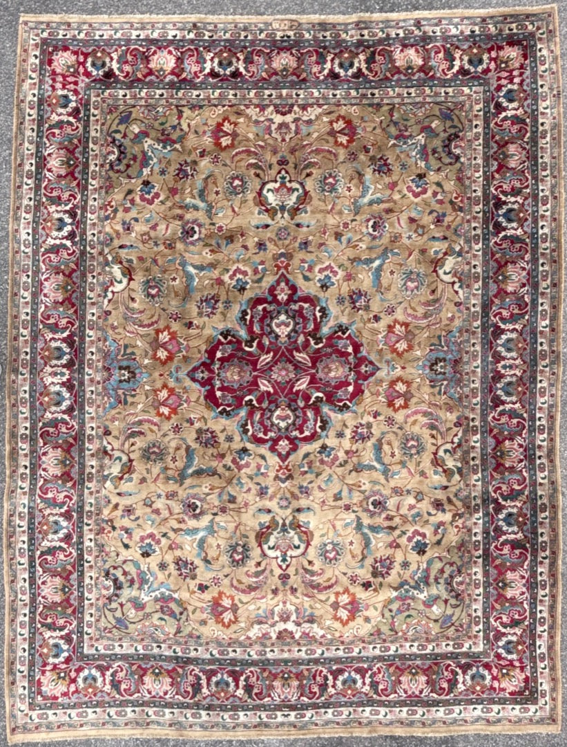 VINTAGE PERSIAN TABRIZ HAND KNOTTED RUG WITH CARTOUCHE, 9.7 x 12.5 (292cm x 378cm)