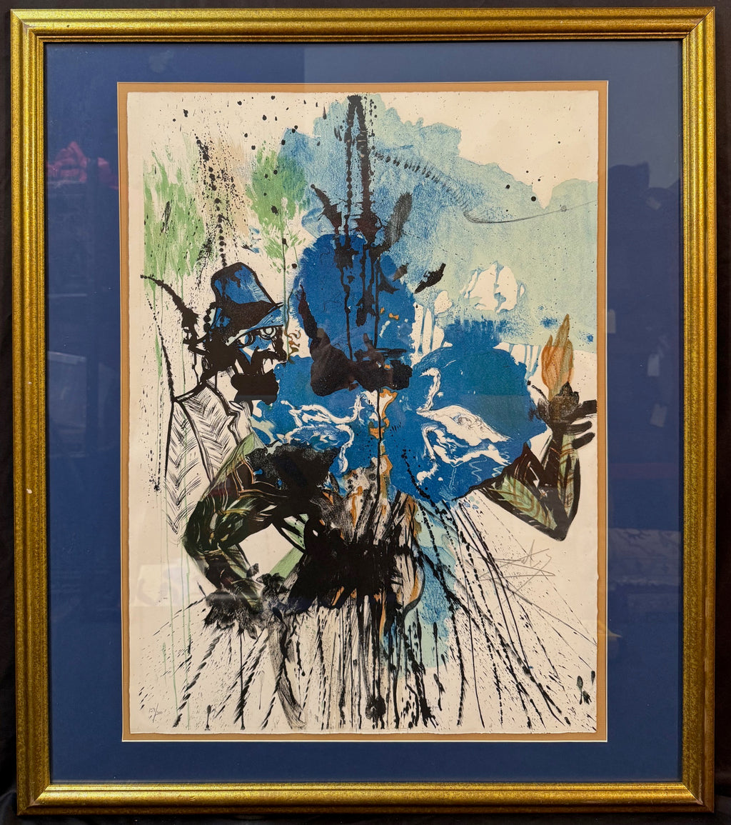 SALVADOR DALI (1904-1989) HAND SIGNED, LIMITED EDITION MIXED MEDIA LITHOGRAPH TITLED L’HOMME ET LA FLEUR, 33IN x 38IN (84cm x 96cm)