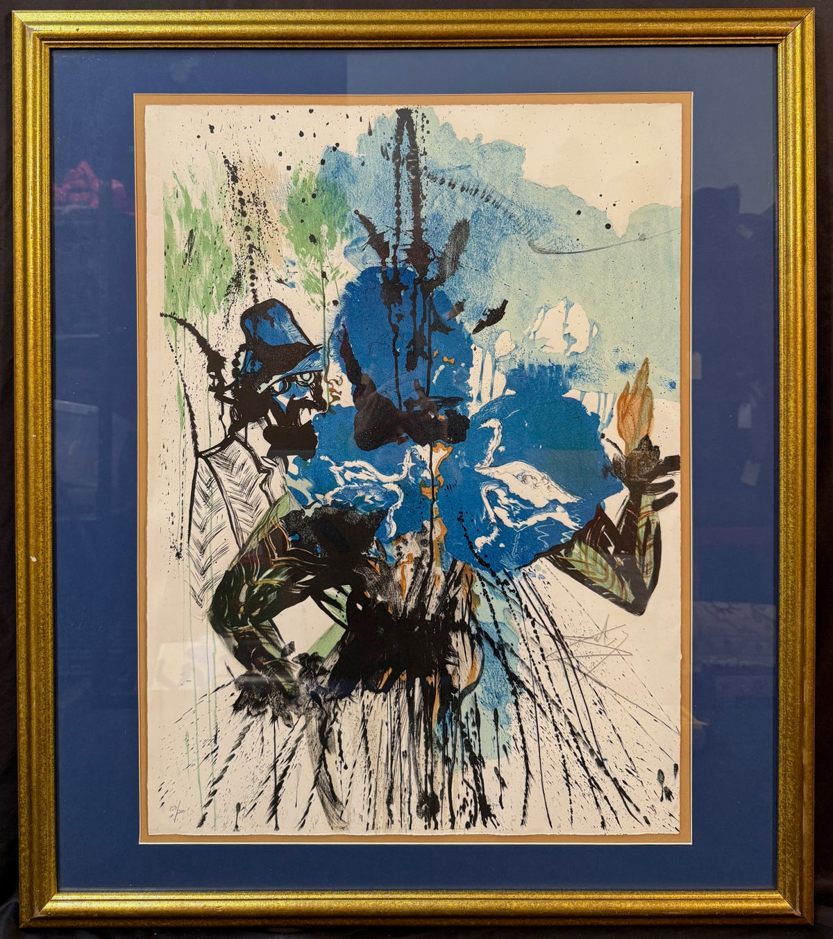 SALVADOR DALI (1904-1989) HAND SIGNED, LIMITED EDITION MIXED MEDIA LITHOGRAPH TITLED L’HOMME ET LA FLEUR, 33IN x 38IN (84cm x 96cm)