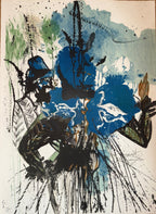 SALVADOR DALI (1904-1989) HAND SIGNED, LIMITED EDITION MIXED MEDIA LITHOGRAPH TITLED L’HOMME ET LA FLEUR, 33IN x 38IN (84cm x 96cm)