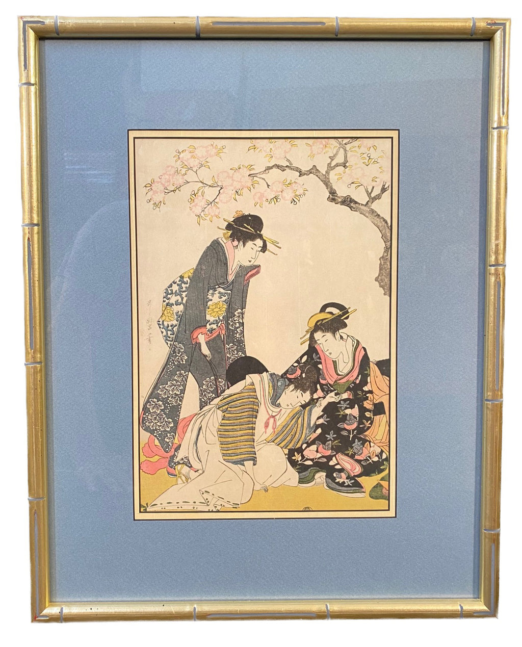 JAPANESE TRIPTYCH TITLED PARODY OF AN IMPERIAL CARRIAGE SCENE, 18IN x 23IN (46cm x 58cm)