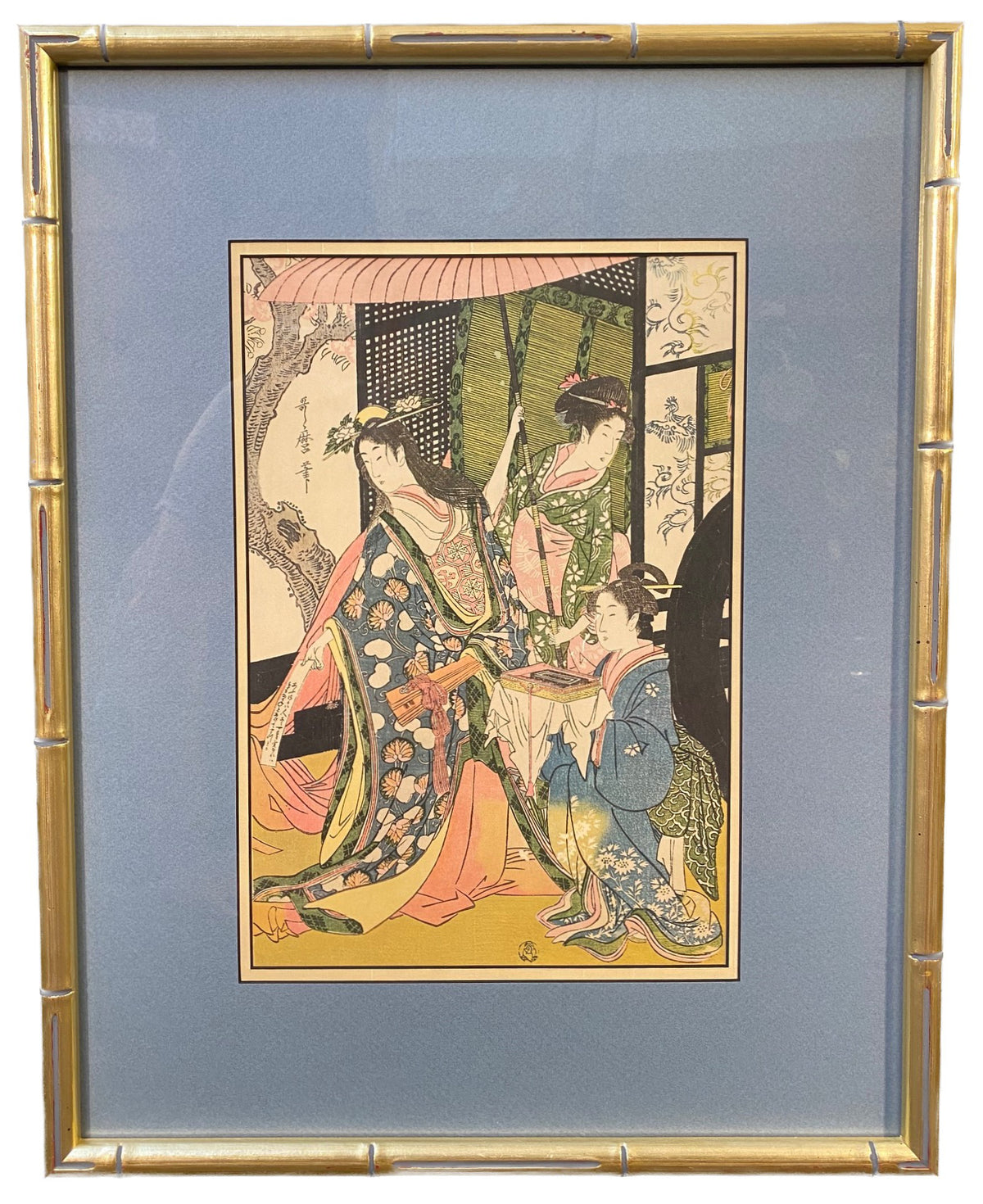 JAPANESE TRIPTYCH TITLED PARODY OF AN IMPERIAL CARRIAGE SCENE, 18IN x 23IN (46cm x 58cm)