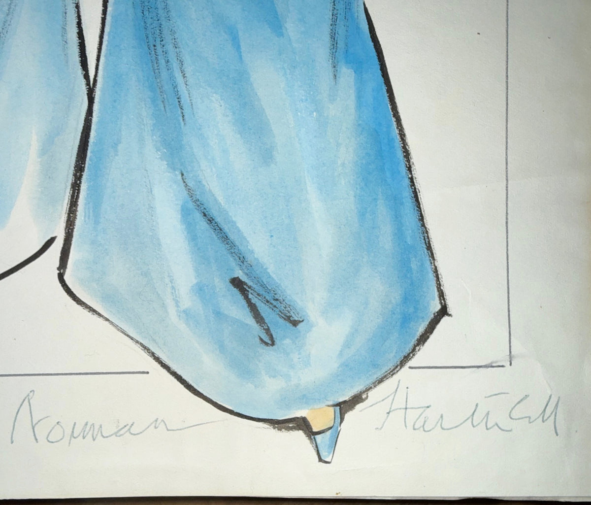 SIR NORMAN HARTNELL (1901-1979) ORIGINAL, HAND SIGNED WATERCOLOR, 20IN x 23.5IN (51cm x 60cm)