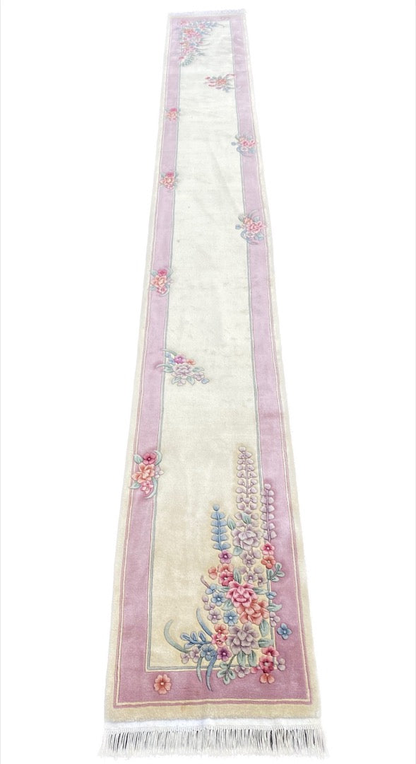 EXTRA LONG, NEW ART DECO HAND KNOTTED 90 LINE RUNNER, 2.6 x 20.0 (76cm x 508cm)