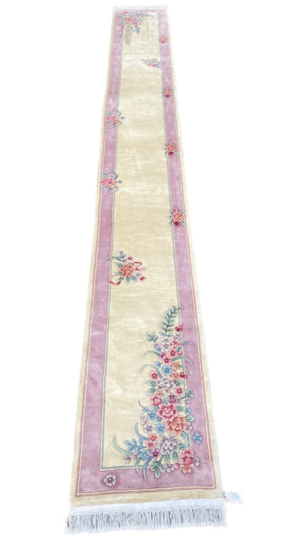 EXTRA LONG, NEW ART DECO HAND KNOTTED 90 LINE RUNNER, 2.6 x 20.0 (76cm x 508cm)