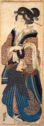 IMPORTANT JAPANESE WOODBLOCK PRINT BY KEISAI EISEN (1790–1848), ORIGINAL EDO PERIOD KAKEMONO-E VERTICAL DIPTYCH, 20.5IN x 34IN (52cm x 86cm)