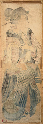 IMPORTANT JAPANESE WOODBLOCK PRINT BY KEISAI EISEN (1790–1848), ORIGINAL EDO PERIOD KAKEMONO-E VERTICAL DIPTYCH, 20.5IN x 34IN (52cm x 86cm)