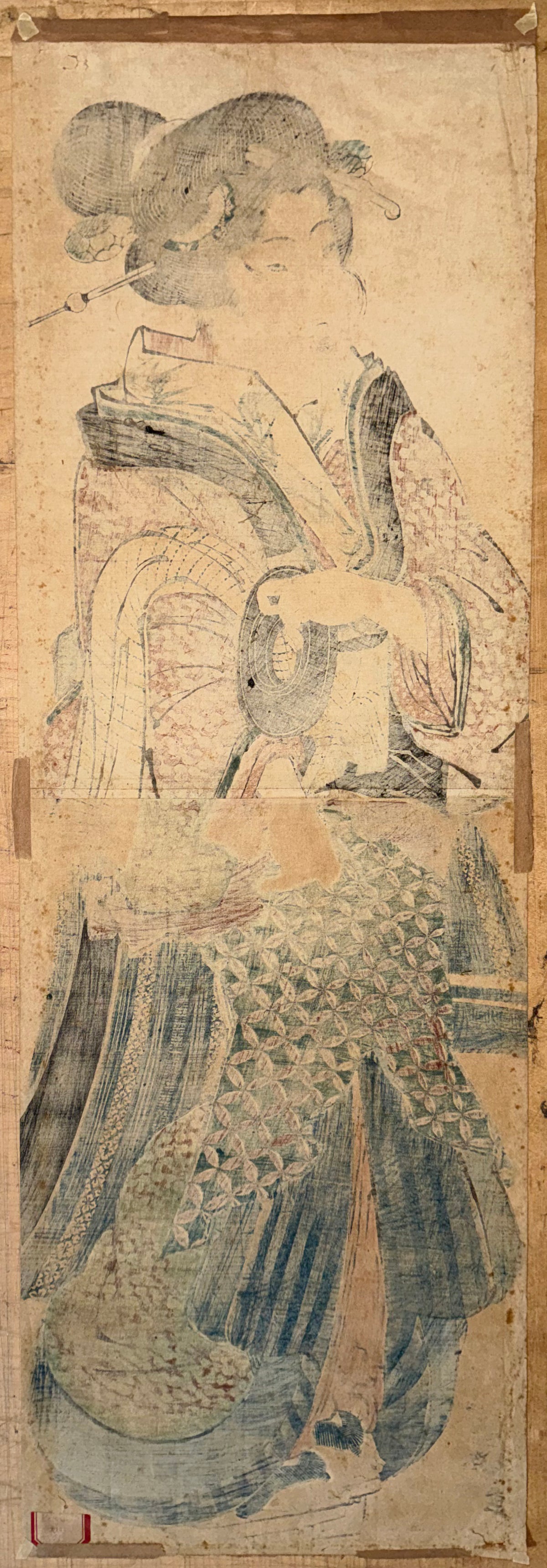 IMPORTANT JAPANESE WOODBLOCK PRINT BY KEISAI EISEN (1790–1848), ORIGINAL EDO PERIOD KAKEMONO-E VERTICAL DIPTYCH, 20.5IN x 34IN (52cm x 86cm)