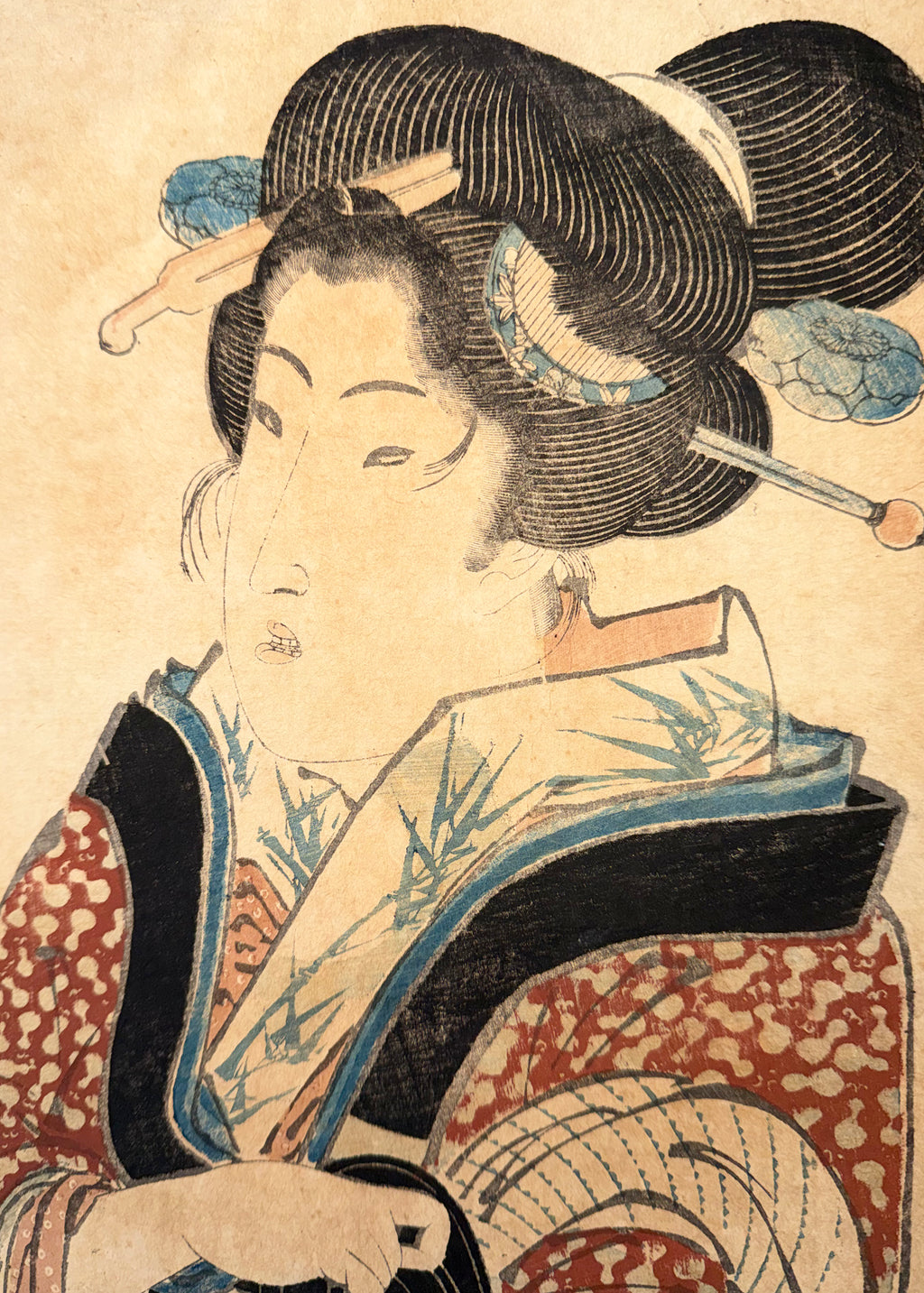 IMPORTANT JAPANESE WOODBLOCK PRINT BY KEISAI EISEN (1790–1848), ORIGINAL EDO PERIOD KAKEMONO-E VERTICAL DIPTYCH, 20.5IN x 34IN (52cm x 86cm)