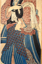 IMPORTANT JAPANESE WOODBLOCK PRINT BY KEISAI EISEN (1790–1848), ORIGINAL EDO PERIOD KAKEMONO-E VERTICAL DIPTYCH, 20.5IN x 34IN (52cm x 86cm)