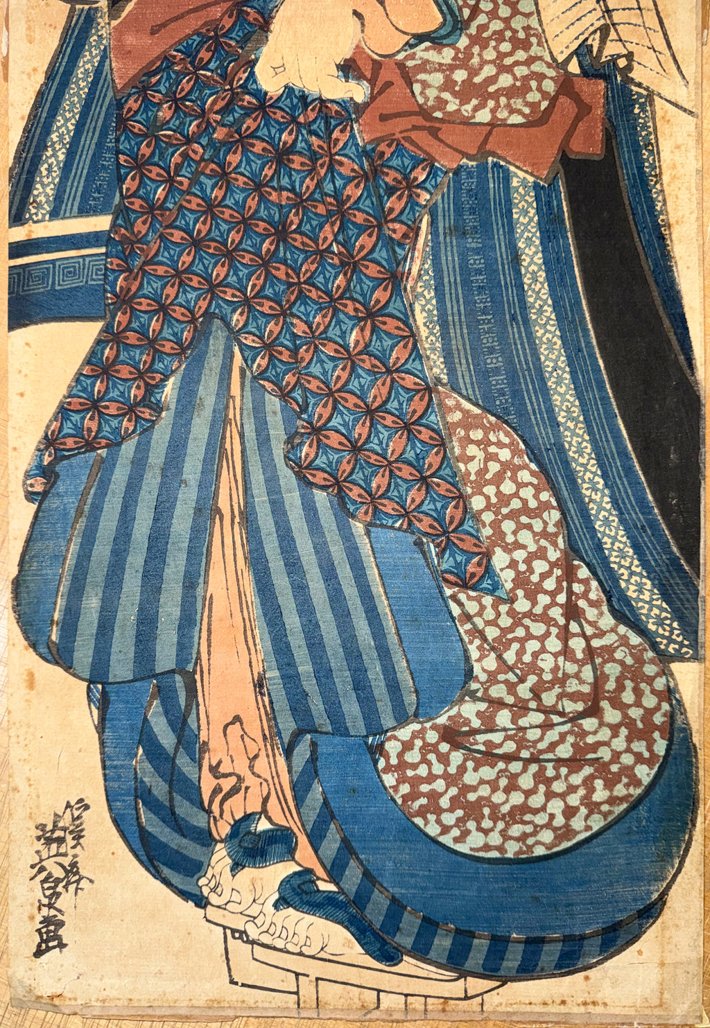 IMPORTANT JAPANESE WOODBLOCK PRINT BY KEISAI EISEN (1790–1848), ORIGINAL EDO PERIOD KAKEMONO-E VERTICAL DIPTYCH, 20.5IN x 34IN (52cm x 86cm)