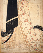 RARE EDO PERIOD KIKUGAWA EIZAN (1787–1867) ORIGINAL JAPANESE WOODBLOCK PRINT, KAKEMONO-E VERTICAL DIPTYCH OF A COURTESAN READING A LETTER WITH COA, 18IN x 42IN (46cm x 107cm)
