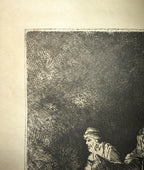 REMBRANDT VAN RIJN (1606-1669) ETCHING AND DRYPOINT TITLED THE FLIGHT INTO EGYPT BY NIGHT, 11IN x 13IN (28cm x 33cm)