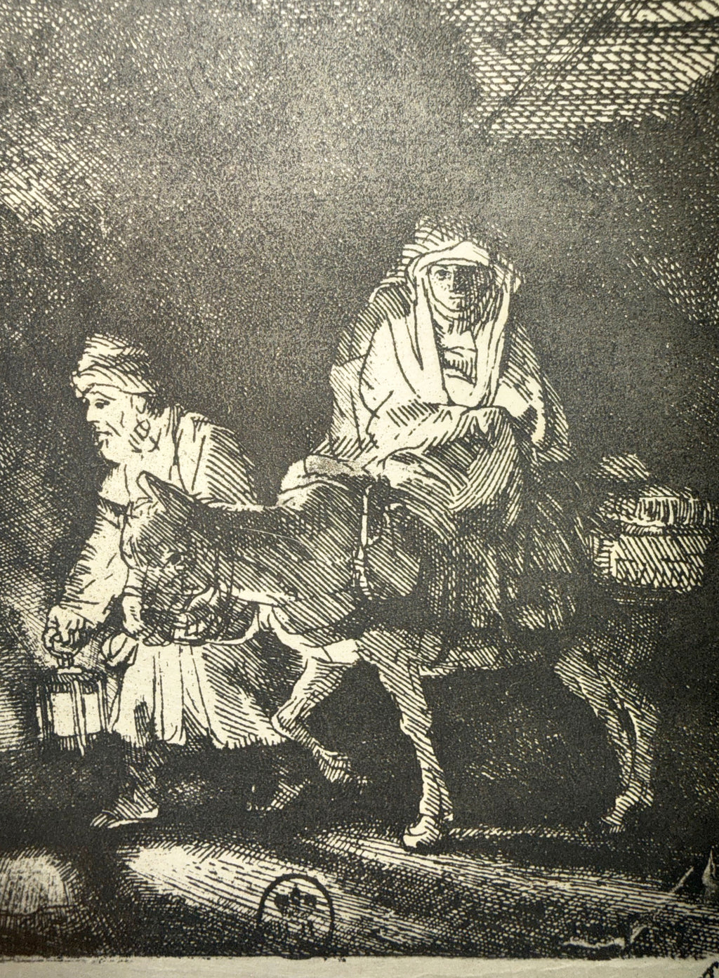 REMBRANDT VAN RIJN (1606-1669) ETCHING AND DRYPOINT TITLED THE FLIGHT INTO EGYPT BY NIGHT, 11IN x 13IN (28cm x 33cm)