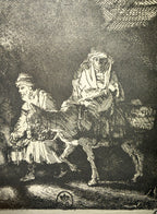 REMBRANDT VAN RIJN (1606-1669) ETCHING AND DRYPOINT TITLED THE FLIGHT INTO EGYPT BY NIGHT, 11IN x 13IN (28cm x 33cm)