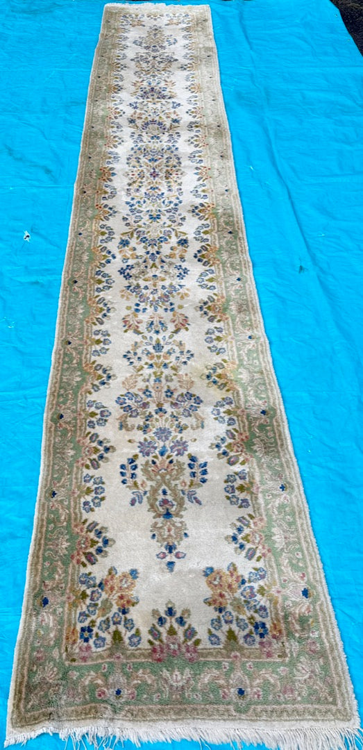 EXTRA-LONG PERSIAN KERMAN HAND KNOTTED RUNNER WITH 175+ KPSI, 3.0 x 17.10 (91cm x 544cm)
