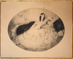 LOUIS ICART (1988-1950) HAND SIGNED, ORIGINAL ETCHING, DRYPOINT AND AQUATINT TITLED BLACK FAN WITH COA, 28.5IN x 34.5IN (72cm x 88cm)