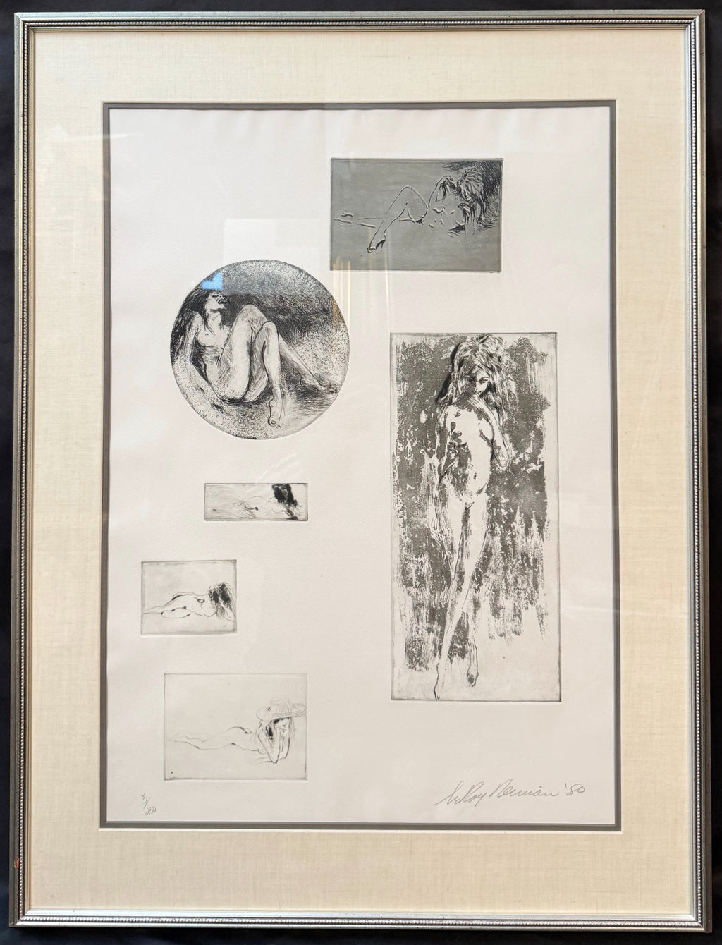 LEROY NEIMAN (1921-2012) SIX NUDES, HAND SIGNED, LIMITED-EDITION ETCHING WITH COA, 28.5IN x 37.5IN (72cm x 95cm)