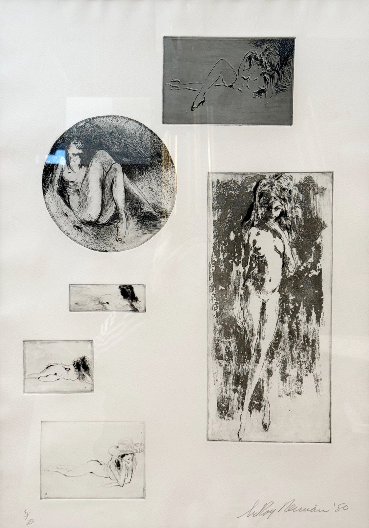 LEROY NEIMAN (1921-2012) SIX NUDES, HAND SIGNED, LIMITED-EDITION ETCHING WITH COA, 28.5IN x 37.5IN (72cm x 95cm)