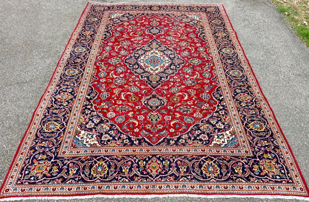 VINTAGE PERSIAN KASHAN HAND KNOTTED RUG, 8.0 x 11.4 (244cm x 345cm)