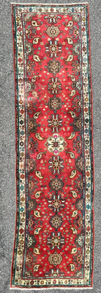 ANTIQUE PERSIAN HAMADAN HAND KNOTTED RUNNER, 3.5 x 12.0 (104cm x 366cm)