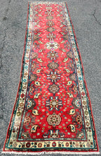 ANTIQUE PERSIAN HAMADAN HAND KNOTTED RUNNER, 3.5 x 12.0 (104cm x 366cm)