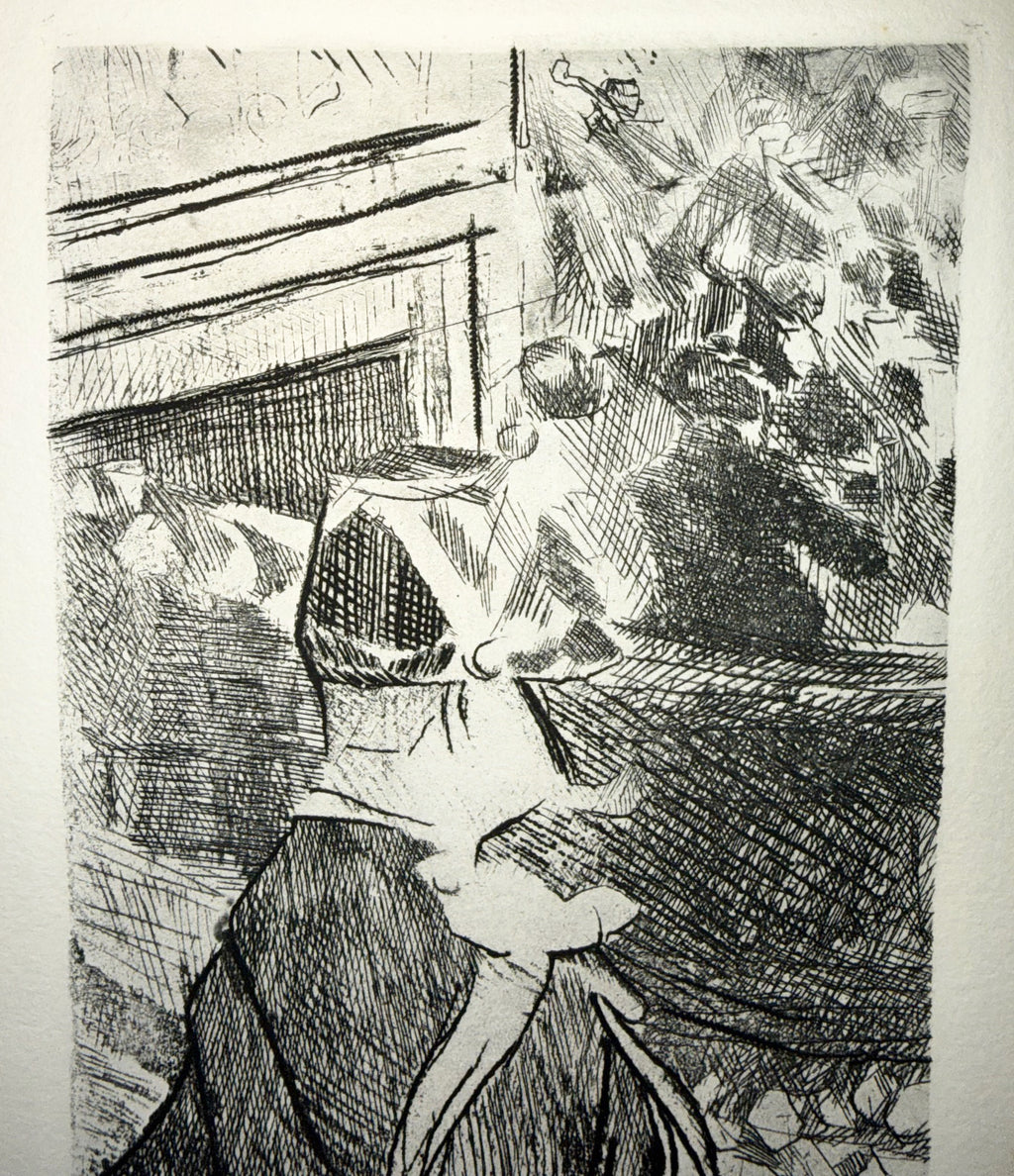 JACQUES VILLON (1875-1963) ETCHING TITLED FETE CHAMPETRE WITH COA, 14IN x 15.5IN (36cm x 39cm)