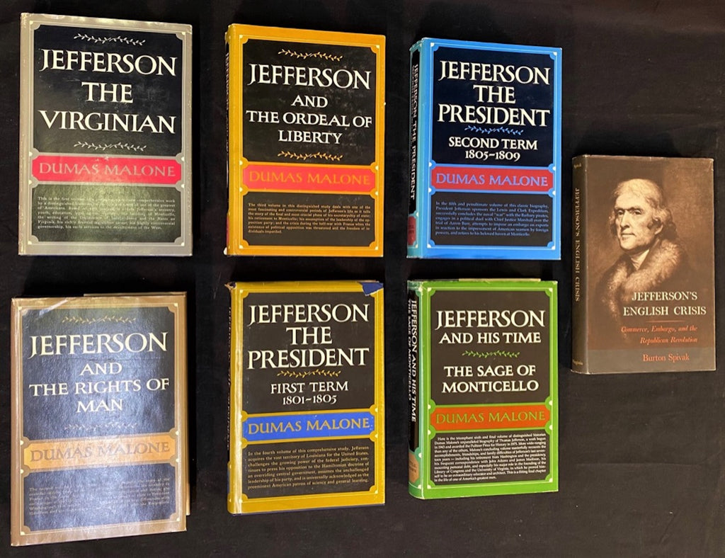 JEFFERSON AND HIS TIMES BY DUMAS MALONE, 3 VOLUMES SIGNED, 2 FIRST EDITIONS – 6 VOLUMES PLUS ONE MORE BOOK