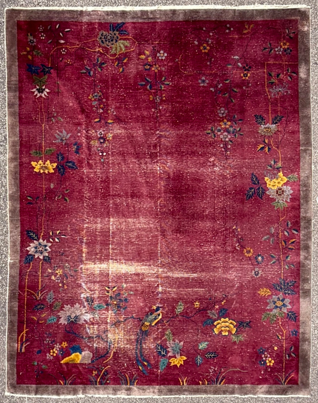 ANTIQUE CHINESE NICHOLS ART DECO HAND-KNOTTED RUG, 1920S SLIGHTLY DISTRESSED, 8.10 x 11.9 (269cm x 358cm)