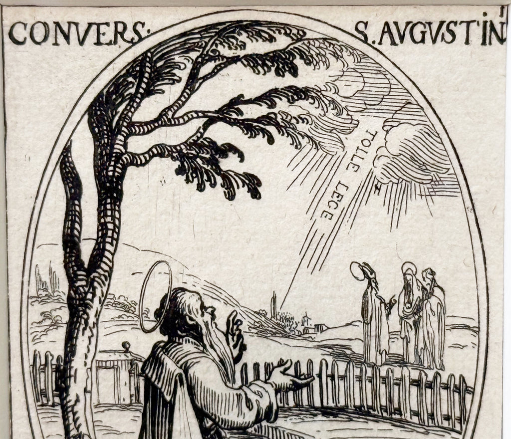 JACQUES CALLOT (1592-1635) ORIGINAL ETCHING TITLED CONVERSION DE S. AUGUSTIN, 7.25IN x 9.25IN (18cm x 23cm) WITH PROVENANCE