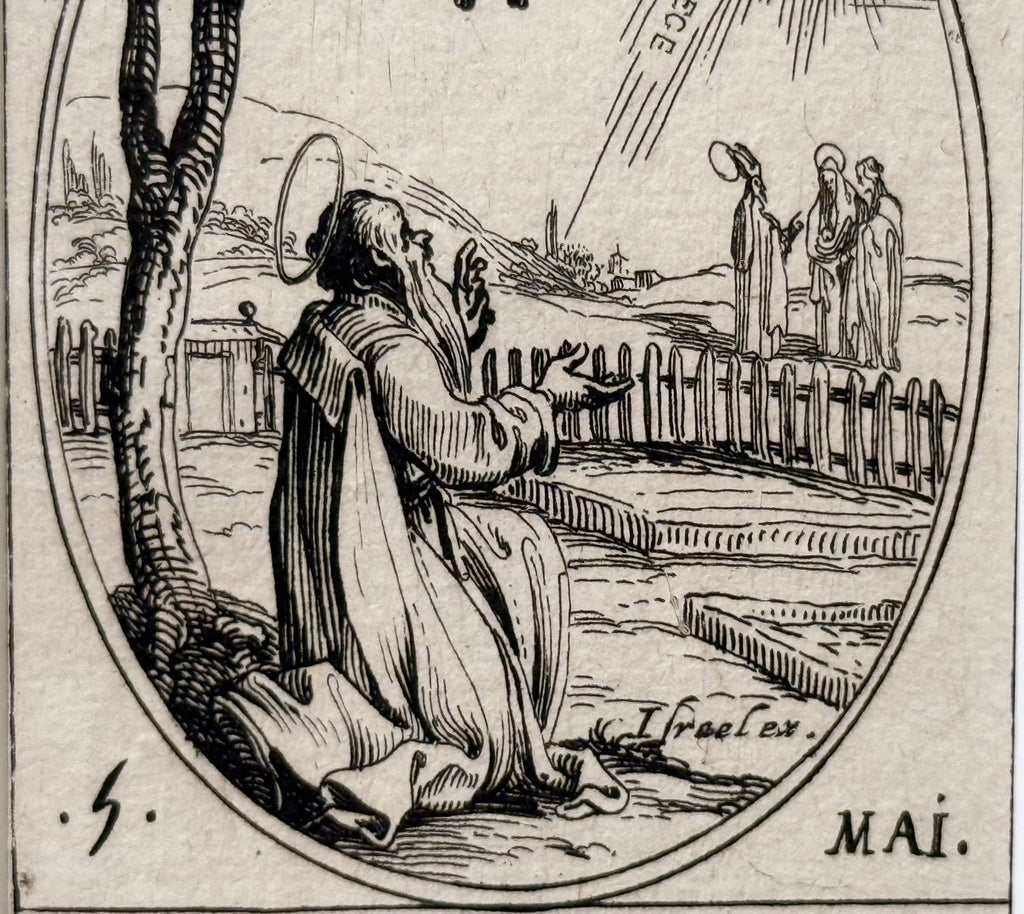 JACQUES CALLOT (1592-1635) ORIGINAL ETCHING TITLED CONVERSION DE S. AUGUSTIN, 7.25IN x 9.25IN (18cm x 23cm) WITH PROVENANCE
