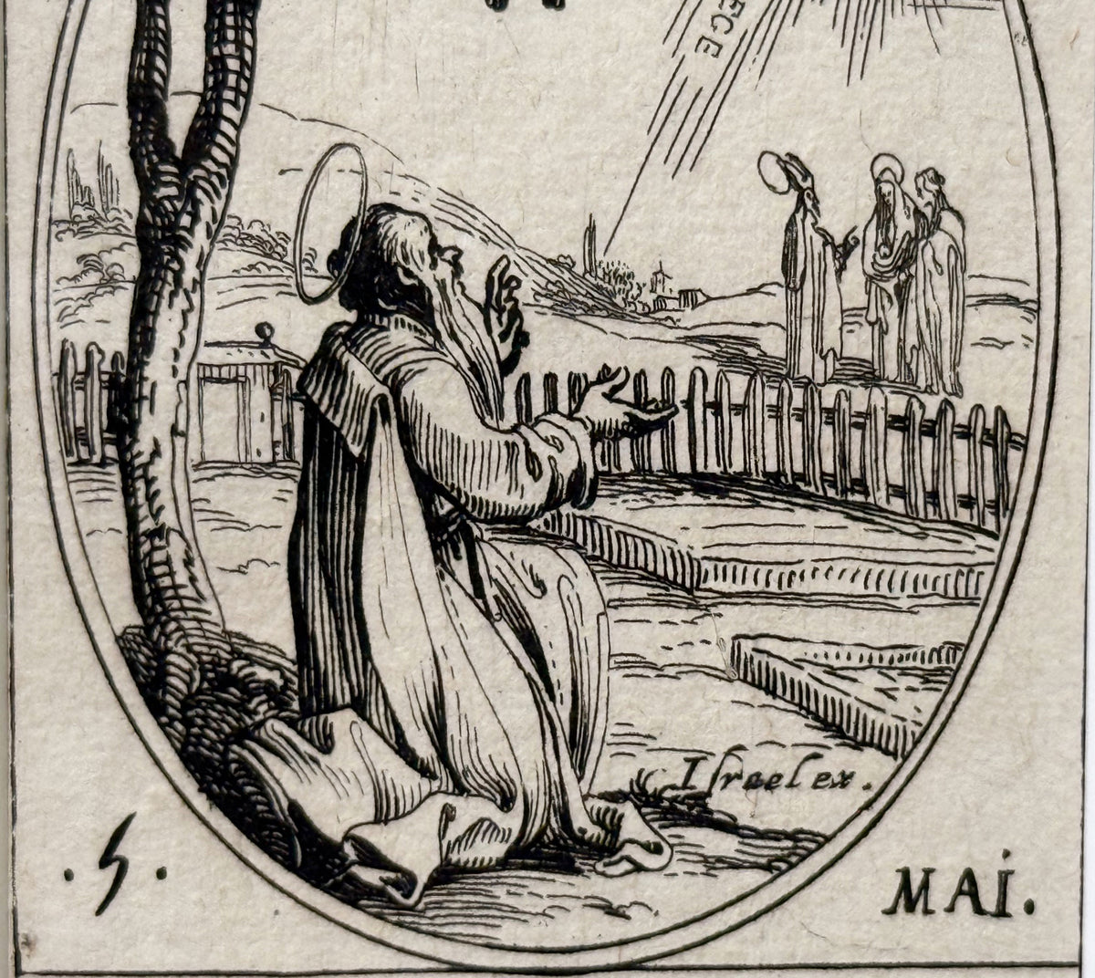 JACQUES CALLOT (1592-1635) ORIGINAL ETCHING TITLED CONVERSION DE S. AUGUSTIN, 7.25IN x 9.25IN (18cm x 23cm) WITH PROVENANCE