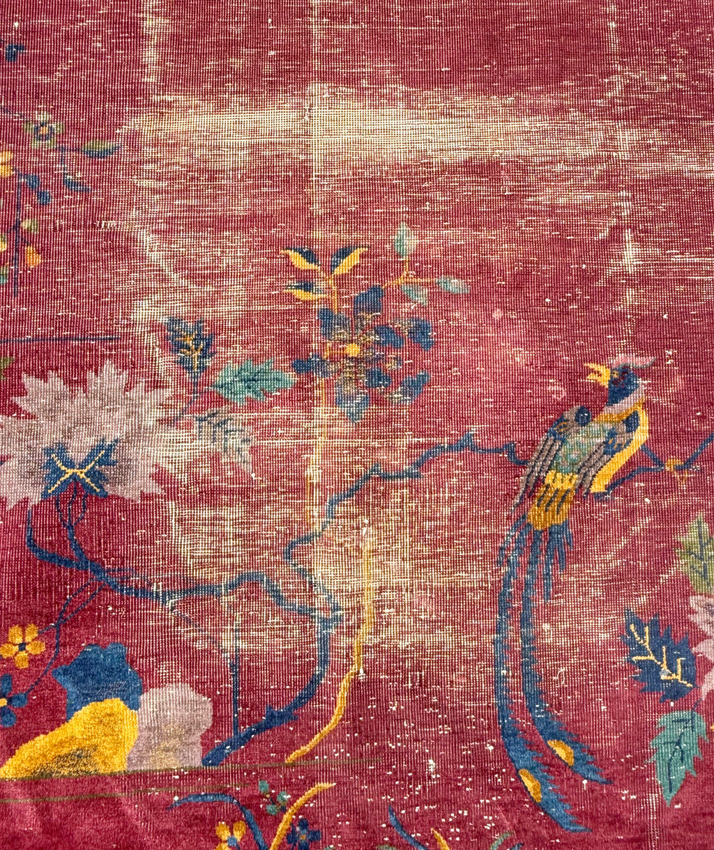 ANTIQUE CHINESE NICHOLS ART DECO HAND-KNOTTED RUG, 1920S SLIGHTLY DISTRESSED, 8.10 x 11.9 (269cm x 358cm)