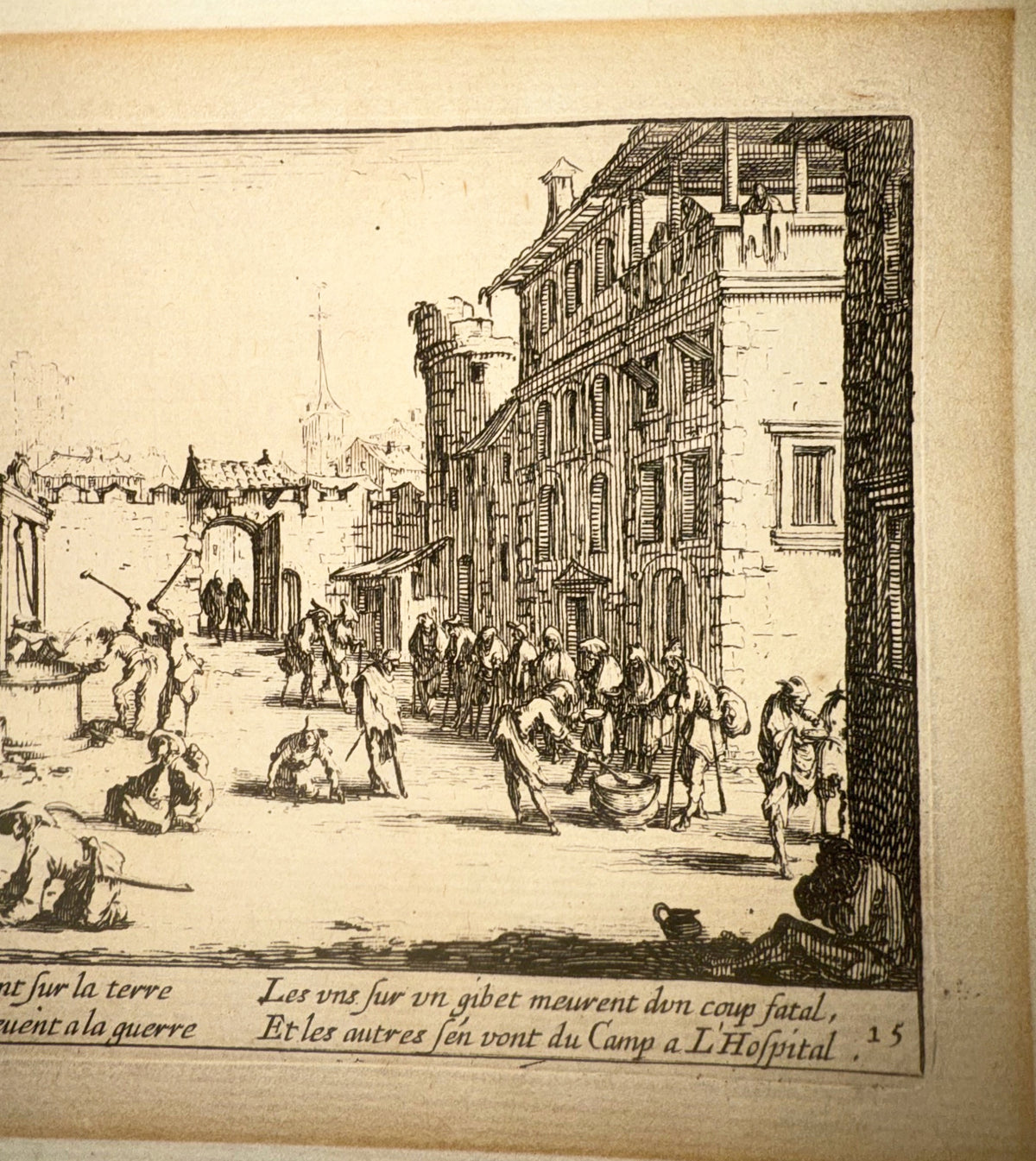 JACQUES CALLOT (1592-1635) ORIGINAL ETCHING TITLED L’HOPITAL, 13IN x 17.75IN (33cm x 45cm) WITH PROVENANCE
