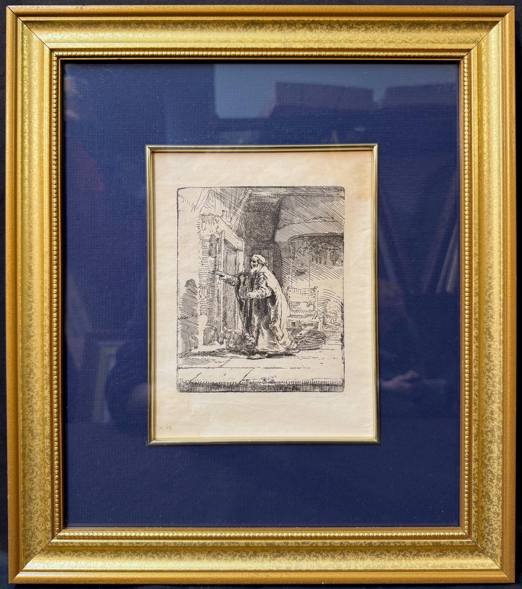 REMBRANDT VAN RIJN (1606-1669) ETCHING AND DRYPOINT TITLED THE BLINDNESS OF TOBIT: THE LARGER PLATE, 15.5IN x 16.5IN (39cm x 42cm)