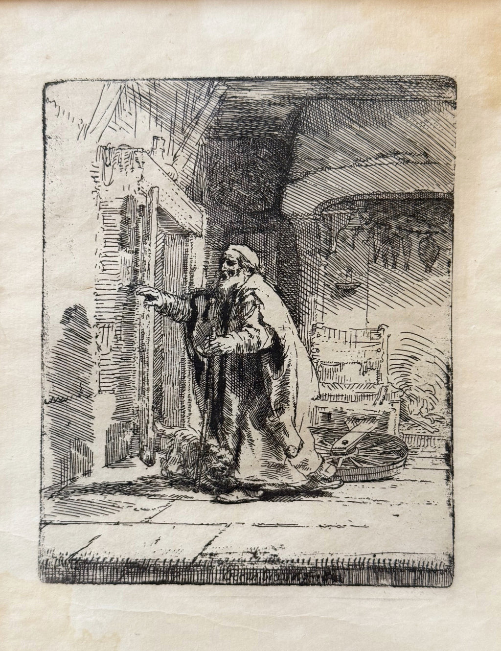 REMBRANDT VAN RIJN (1606-1669) ETCHING AND DRYPOINT TITLED THE BLINDNESS OF TOBIT: THE LARGER PLATE, 15.5IN x 16.5IN (39cm x 42cm)