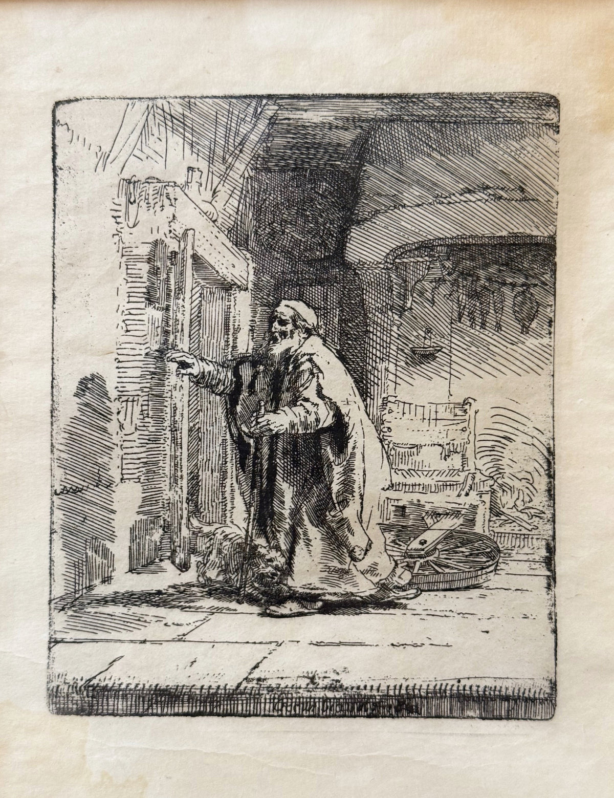 REMBRANDT VAN RIJN (1606-1669) ETCHING AND DRYPOINT TITLED THE BLINDNESS OF TOBIT: THE LARGER PLATE, 15.5IN x 16.5IN (39cm x 42cm)