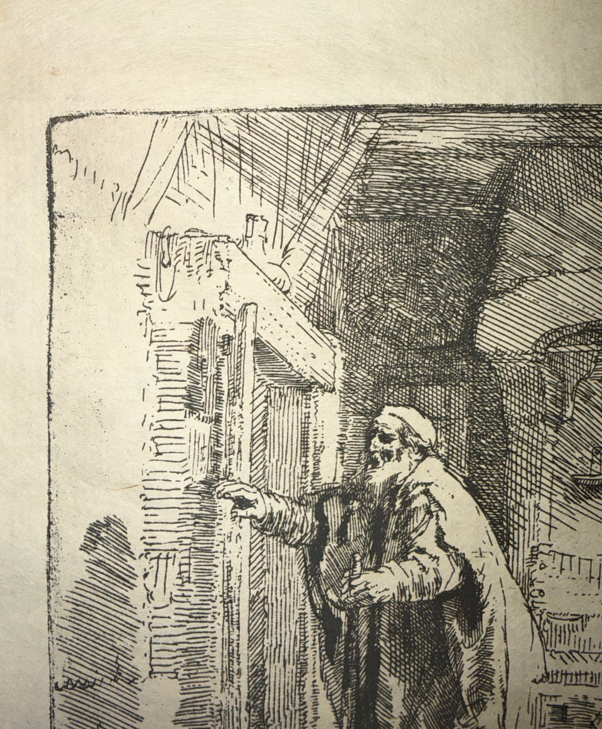 REMBRANDT VAN RIJN (1606-1669) ETCHING AND DRYPOINT TITLED THE BLINDNESS OF TOBIT: THE LARGER PLATE, 15.5IN x 16.5IN (39cm x 42cm)