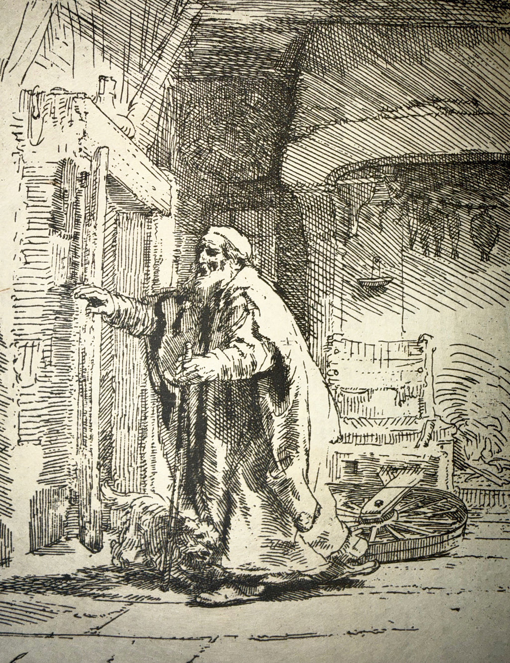 REMBRANDT VAN RIJN (1606-1669) ETCHING AND DRYPOINT TITLED THE BLINDNESS OF TOBIT: THE LARGER PLATE, 15.5IN x 16.5IN (39cm x 42cm)