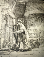 REMBRANDT VAN RIJN (1606-1669) ETCHING AND DRYPOINT TITLED THE BLINDNESS OF TOBIT: THE LARGER PLATE, 15.5IN x 16.5IN (39cm x 42cm)