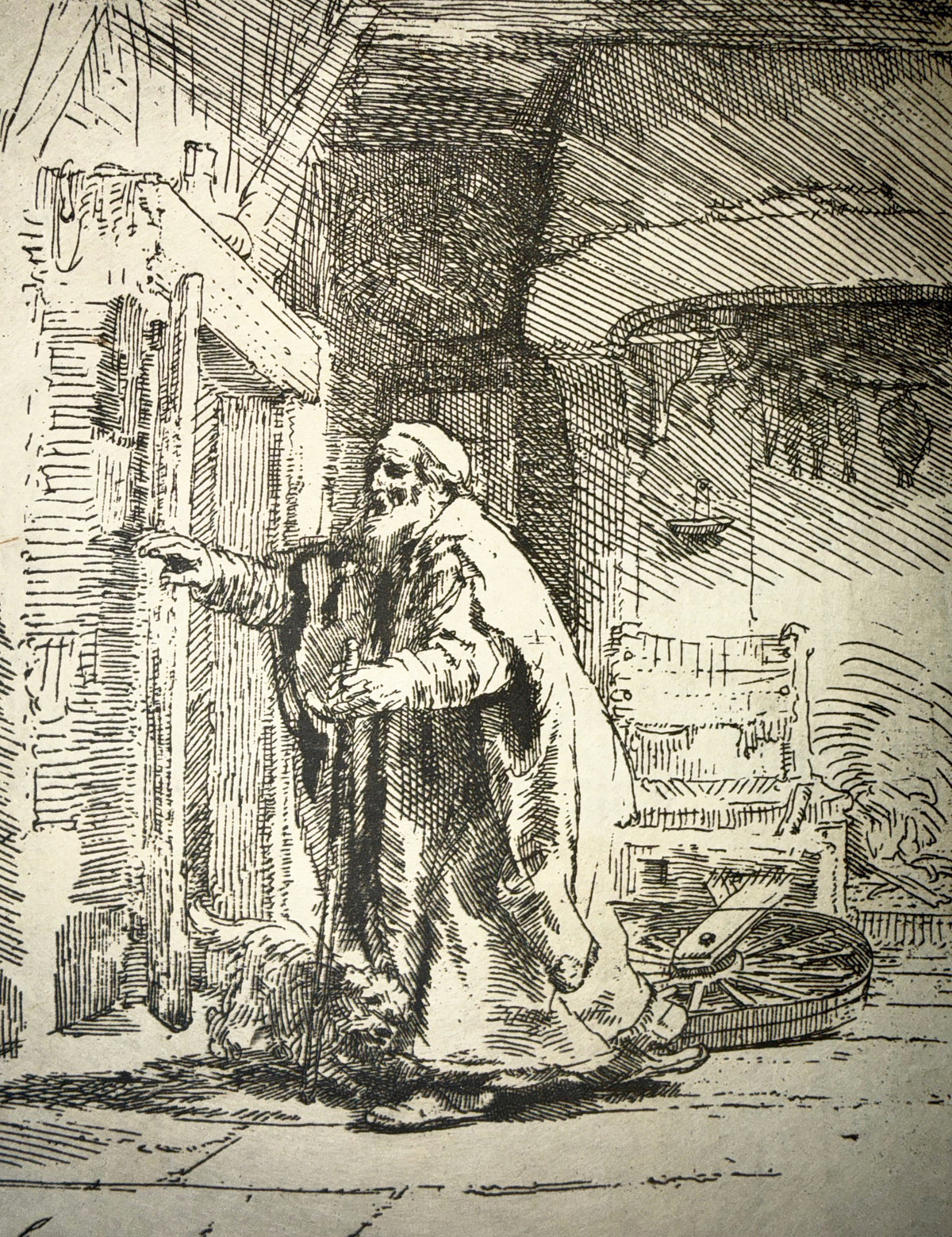 REMBRANDT VAN RIJN (1606-1669) ETCHING AND DRYPOINT TITLED THE BLINDNESS OF TOBIT: THE LARGER PLATE, 15.5IN x 16.5IN (39cm x 42cm)