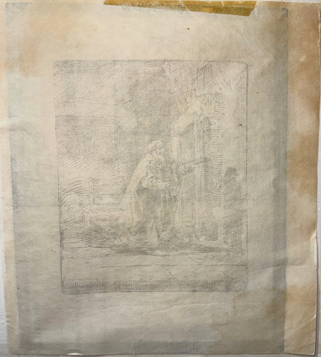 REMBRANDT VAN RIJN (1606-1669) ETCHING AND DRYPOINT TITLED THE BLINDNESS OF TOBIT: THE LARGER PLATE, 15.5IN x 16.5IN (39cm x 42cm)