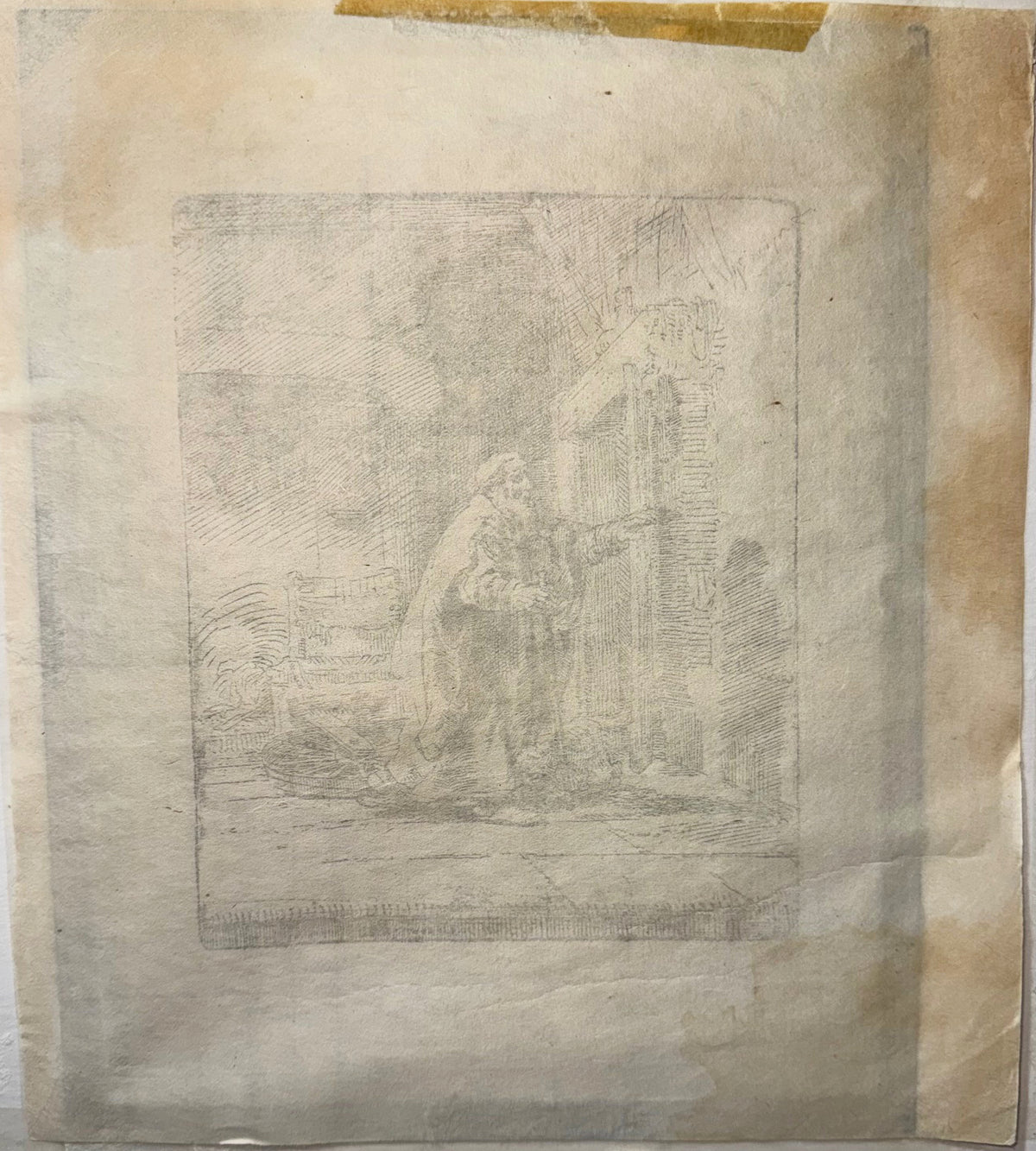 REMBRANDT VAN RIJN (1606-1669) ETCHING AND DRYPOINT TITLED THE BLINDNESS OF TOBIT: THE LARGER PLATE, 15.5IN x 16.5IN (39cm x 42cm)