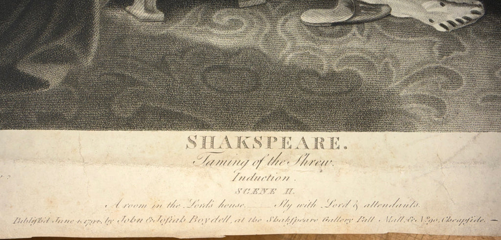 SHAKESPREARE TAMING OF THE SHREW, ROBERT THEW (1758-1802) AFTER ROBERT SMIRKE (1752-1845), FROM BOYDELL SHAKESPEARE GALLERY ENGRAVING, 1794, 26IN x 31.5IN (66cm x 80cm)