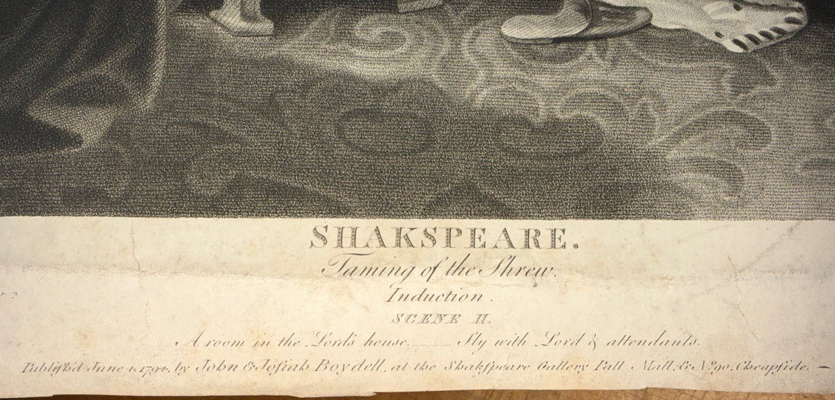 SHAKESPREARE TAMING OF THE SHREW, ROBERT THEW (1758-1802) AFTER ROBERT SMIRKE (1752-1845), FROM BOYDELL SHAKESPEARE GALLERY ENGRAVING, 1794, 26IN x 31.5IN (66cm x 80cm)
