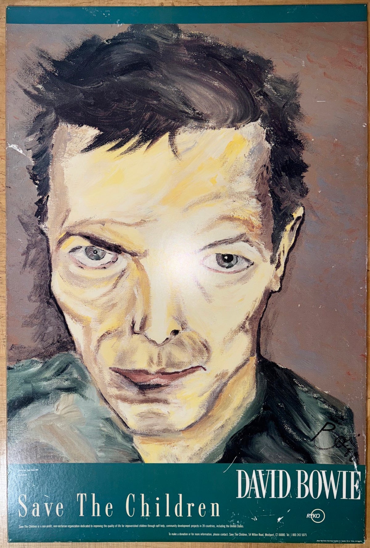DAVID BOWIE 1988 SAVE THE CHILDREN VINTAGE CHARITY POSTER, BOWIE SELF-PORTRAIT, 34.5IN x 40.5 IN (88cm x 103cm)