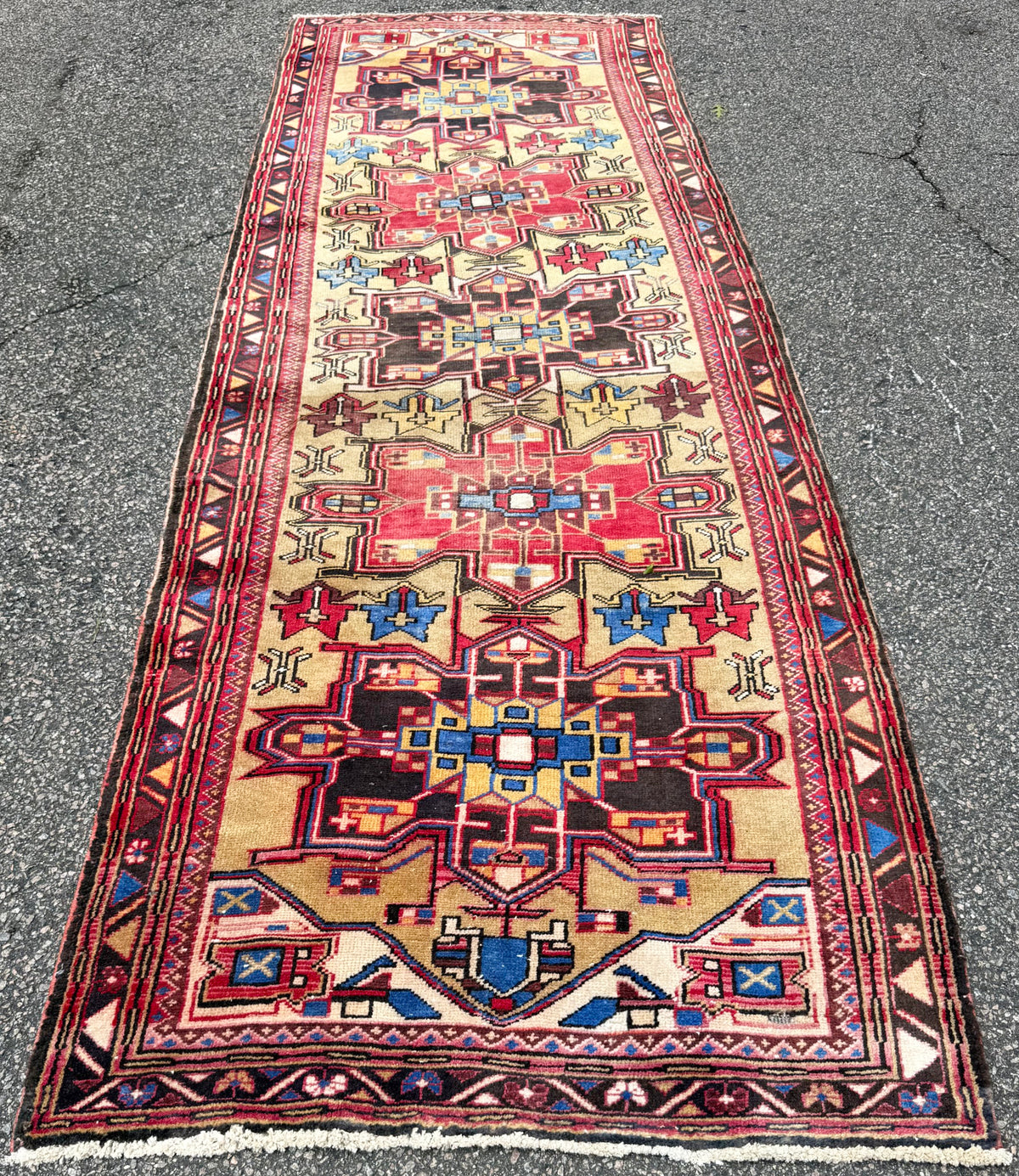 ANTIQUE PERSIAN KARABAGH HAND KNOTTED RUNNER, 3.5 x 10.6 (104cm x 320cm)