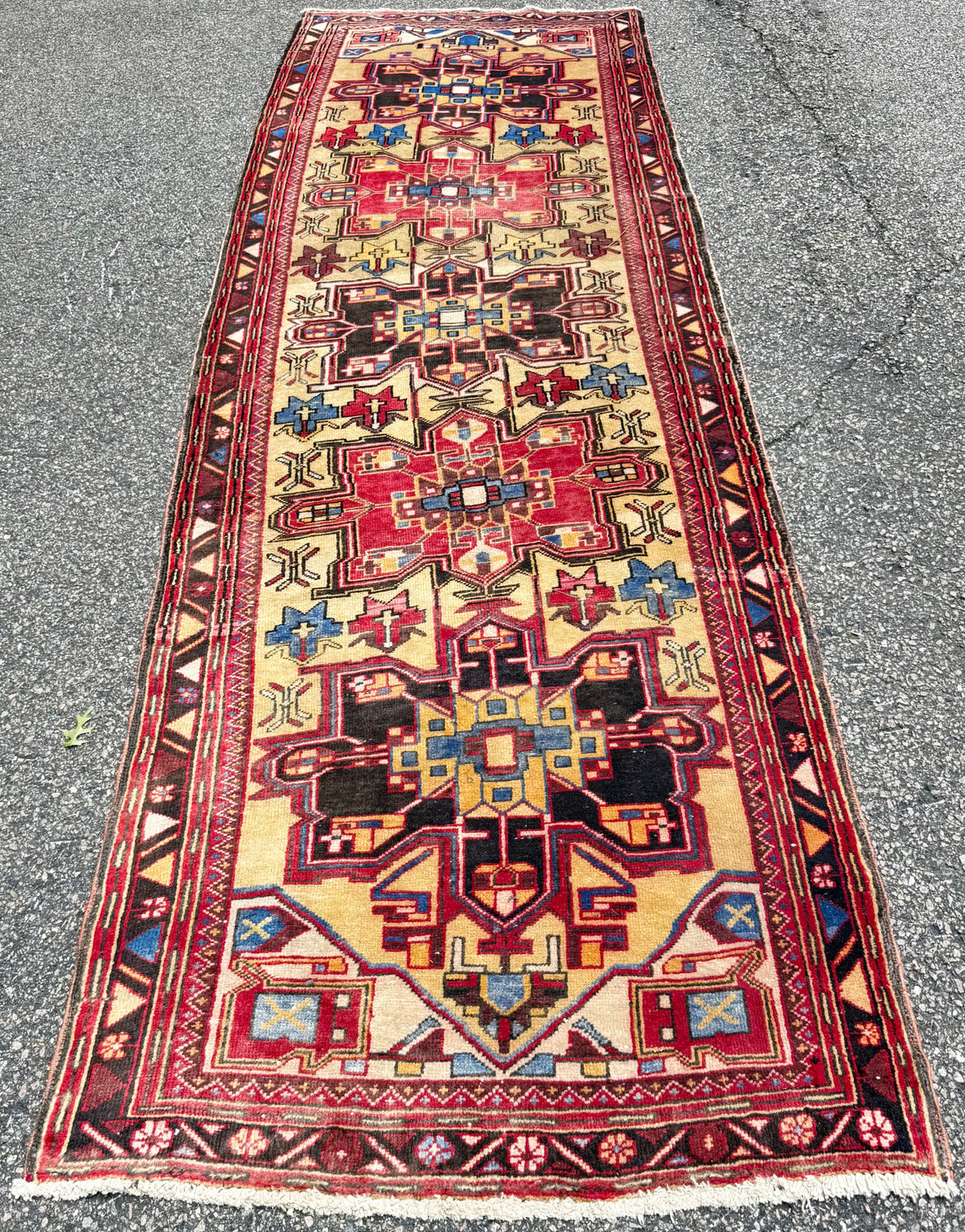 ANTIQUE PERSIAN KARABAGH HAND KNOTTED RUNNER, 3.5 x 10.6 (104cm x 320cm)