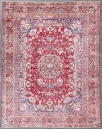 SIGNED PERSIAN KASHMAR CARPET, PICTORIAL VASE & BIRD DESIGN, RED FIELD HAND KNOTTED RUG, 9.3 x 12.0 (282cm x 366cm)