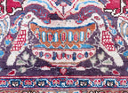 SIGNED PERSIAN KASHMAR CARPET, PICTORIAL VASE & BIRD DESIGN, RED FIELD HAND KNOTTED RUG, 9.3 x 12.0 (282cm x 366cm)